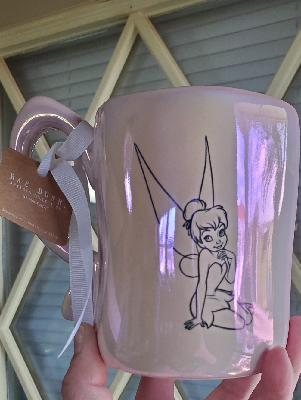 Disney Rae Dunn Pink Iridescent Tinker Bell Ceramic Mug, NWT